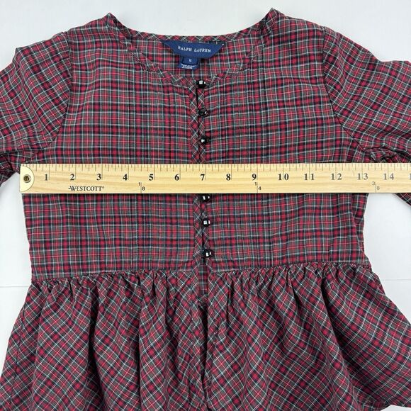 Ralph Lauren Girl's Plaid Red Green Tartan Long Sleeve Ruffle Buttons Top Size 5 - Picture 12 of 15
